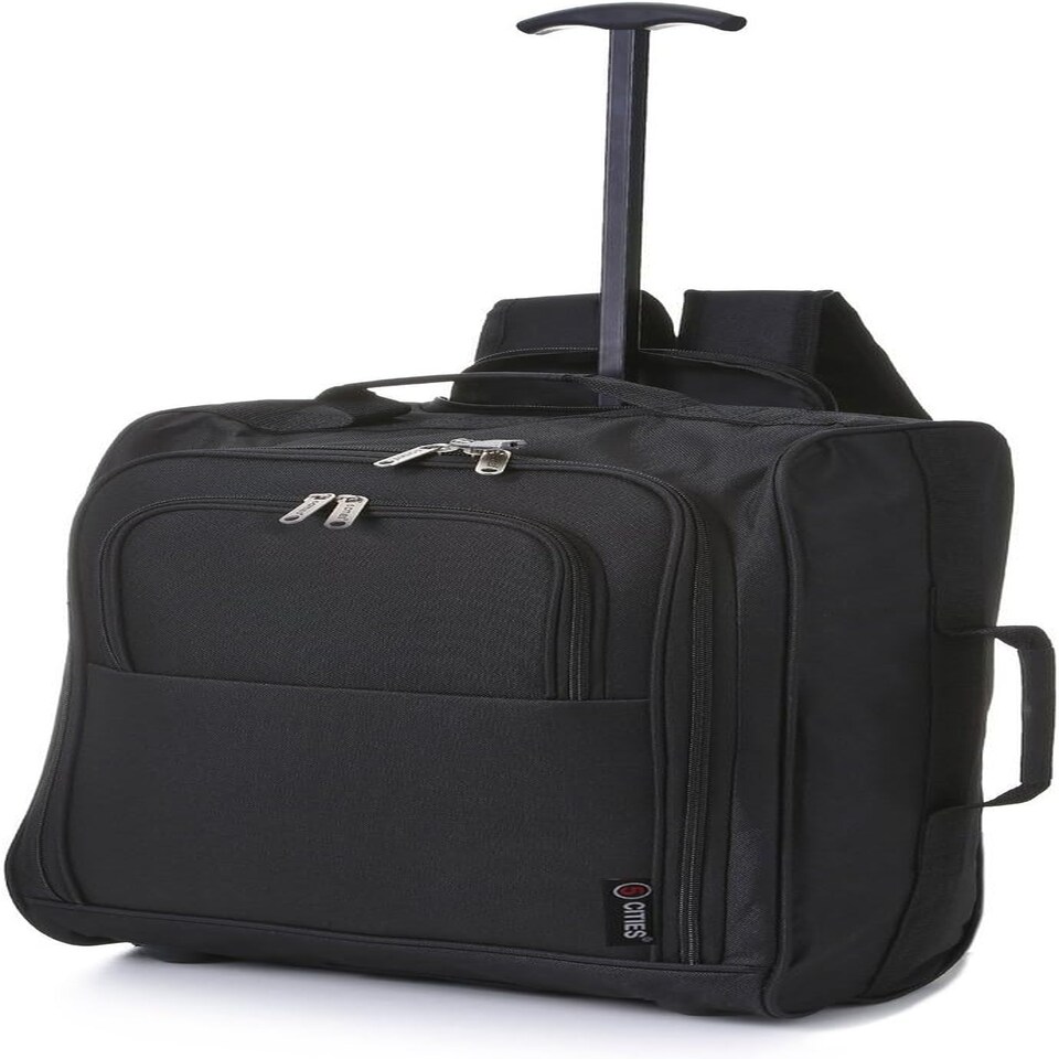 image 1 of 5 Cities 21"/55cm Backpack Trolley Bag Carry On Lightweight Travel Cabin Approved with Shoulder Straps Wheels Suit Case Hand Luggage with 2 Year Warranty Black | Black | Cabin Bag
