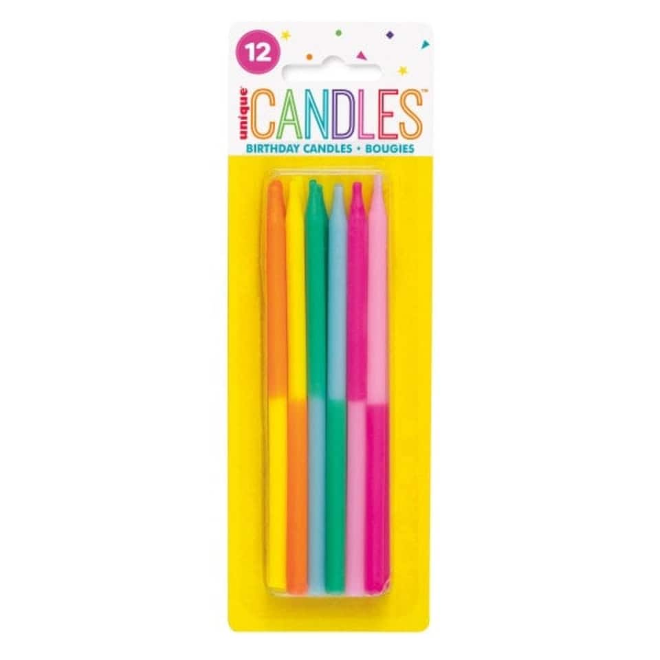 image 1 of Pack of 12 Assorted Two-Color 5" Birthday Candles