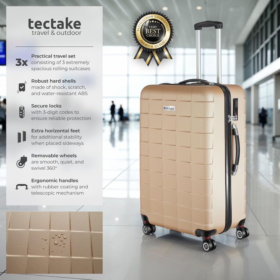 image 1 of Suitcase Set - 3 hard-shell suitcases with telescopic handle, removable wheels | Cream | champagne | 1
