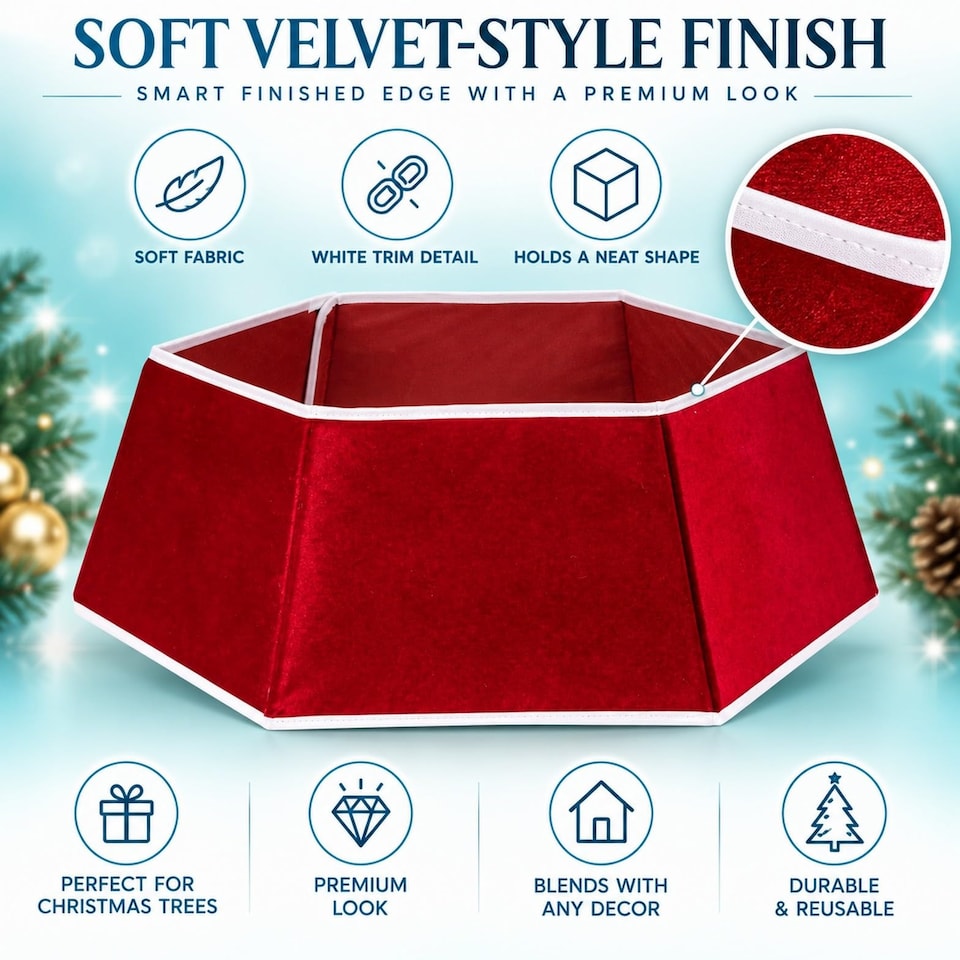 image 1 of 26.8 Inch Hexagonal Fabric Christmas Tree Collar for a Neat Festive Finish