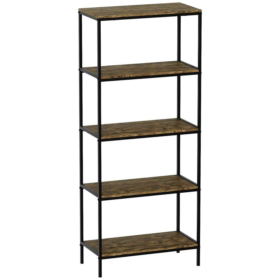 image 1 of Vida Designs Brooklyn 5 Tier Bookcase Industrial Style Display Storage, Dark Wood