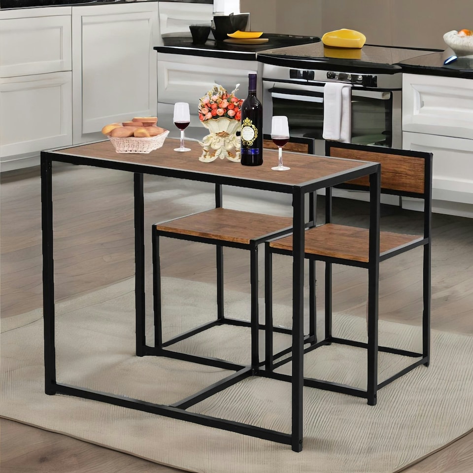 image 1 of Industrial 3-Piece Dining Rustic Table Set Brown