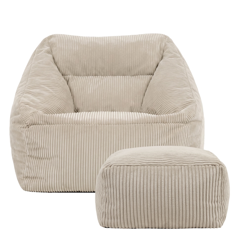 image 1 of Natalia Large Beanbag and Pouffe Set Corduroy Natural Beige | Cream | Natural | XL | 2