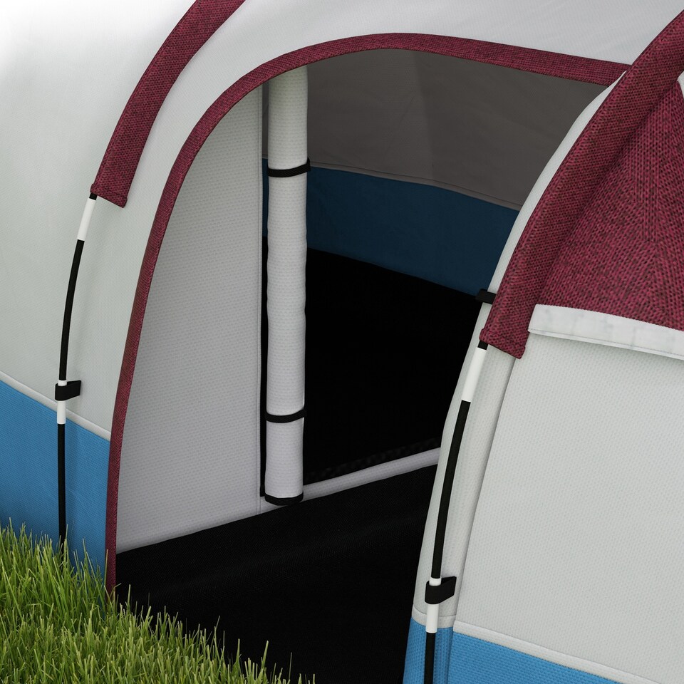 image 1 of Outsunny 2-3 Man Camping Tunnel Tent with Bedroom and Living Room, Red | Red | Red