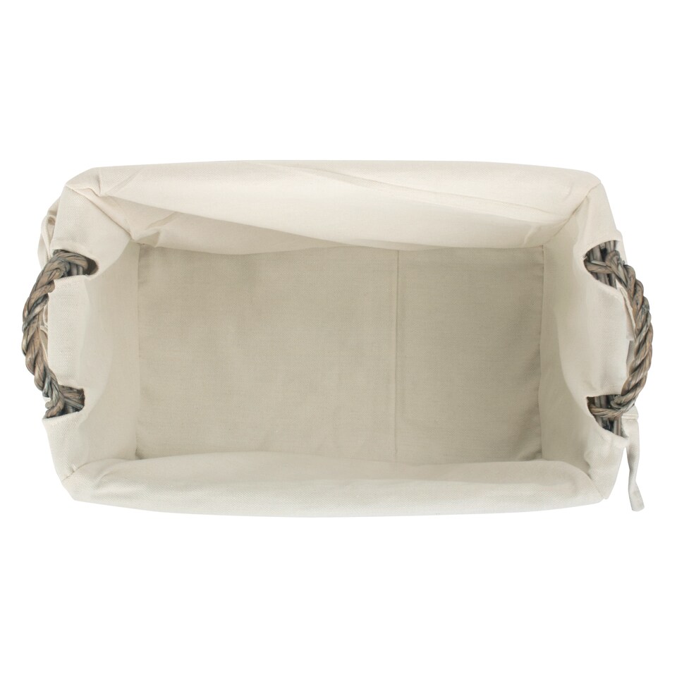 image 1 of Small Shallow Lined Antique Wash Storage Basket | White | White