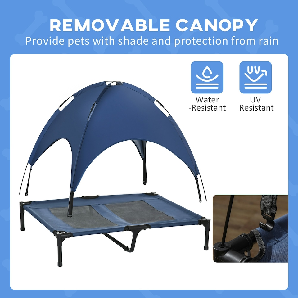 image 1 of PawHut 92cm Elevated Dog Bed Cooling Raised Pet Cot UV Protection Canopy Blue
