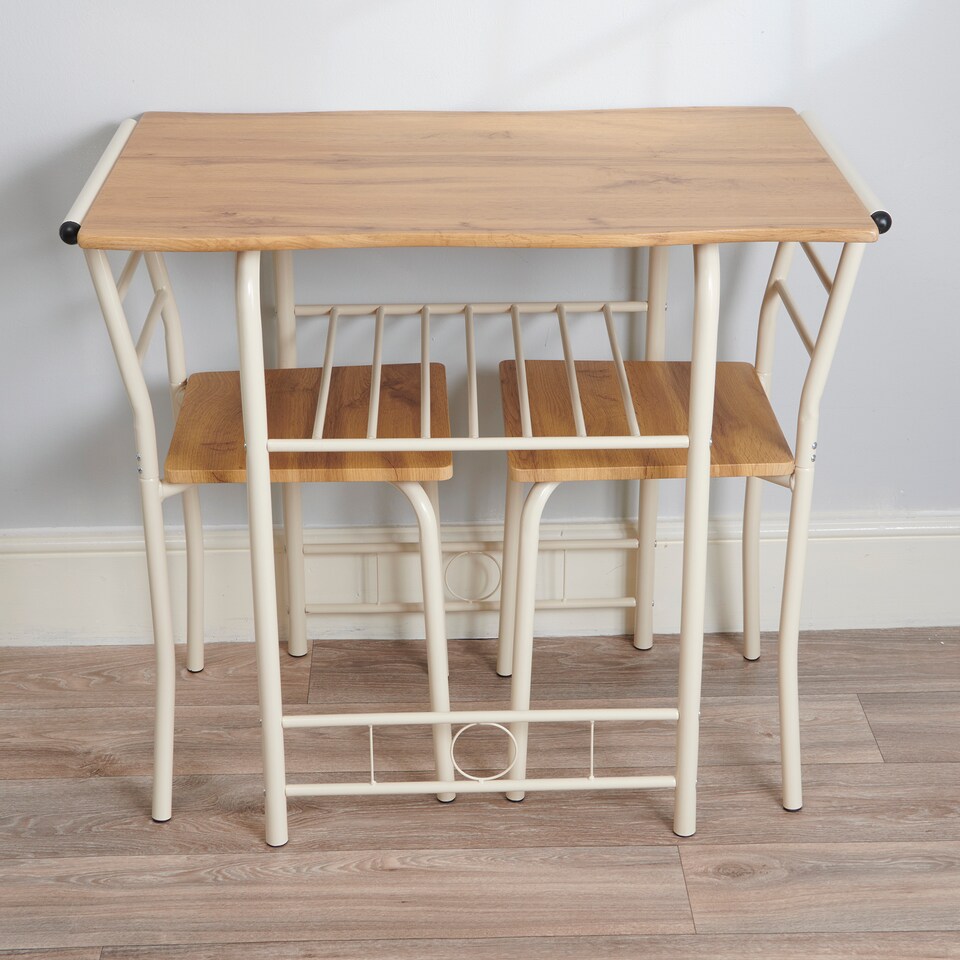 image 1 of Greenhurst Live Edge Compact Dining Set, Table & 2 Chairs, Buttermilk Frame W80 x D53cm | Cream | Buttermilk | 1