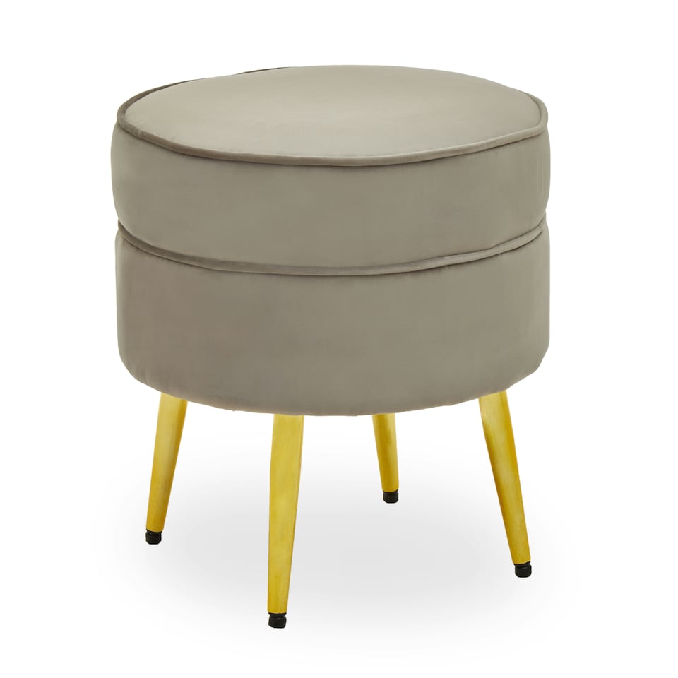 image 1 of Interiors by Premier Grey Velvet Round Footstool, Ottoman Small Footstool with Soft Upholstery, Velvet Pouffe for Home