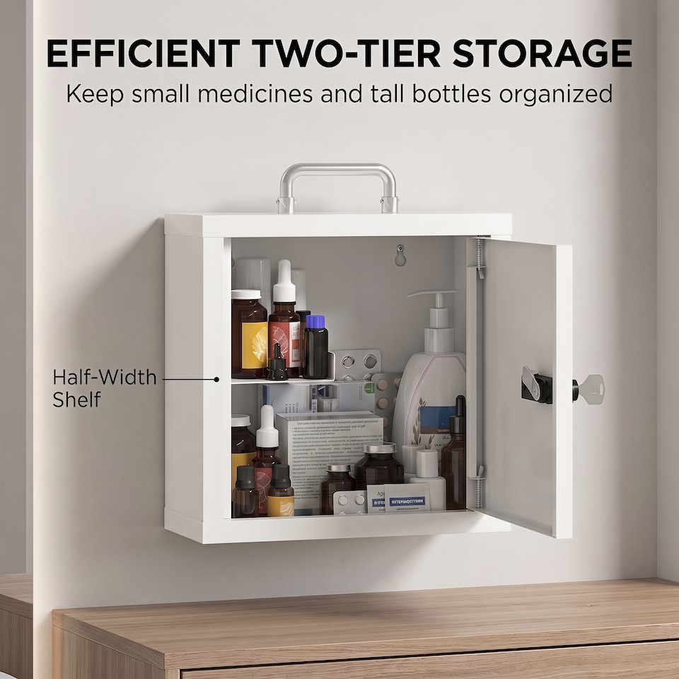 image 1 of HOMCOM Medicine Cabinet, Medical Cabinet w/ Combination and Key Lock, White