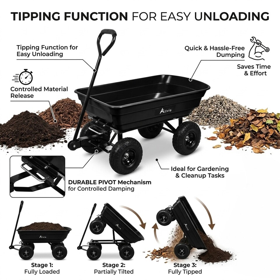 image 1 of Alivio Garden Tipping Wheelbarrow Cart 75L Heavy Duty 250kg Capacity with 10 Inch Pneumatic Wheels for Outdoor Use