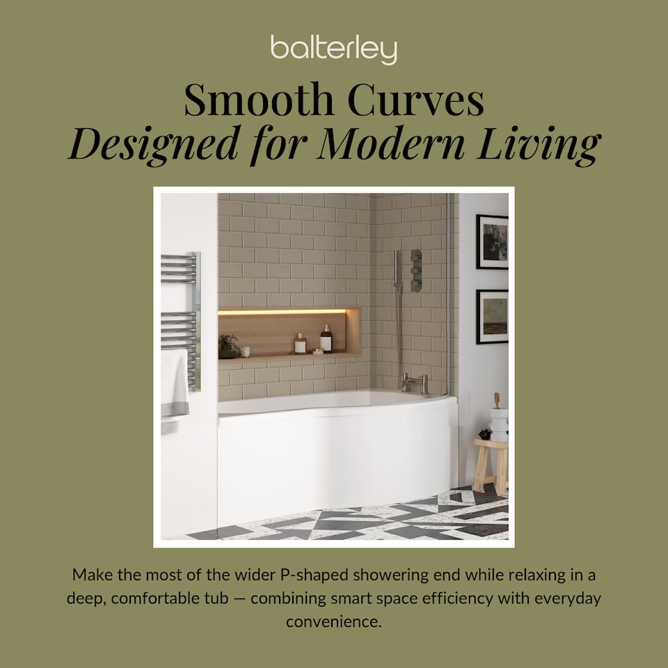 image 1 of 1700 mm Right Hand P Shape Square Shower Bath Screen Front Panel White | White | White | 1700 x 850 x 415mm