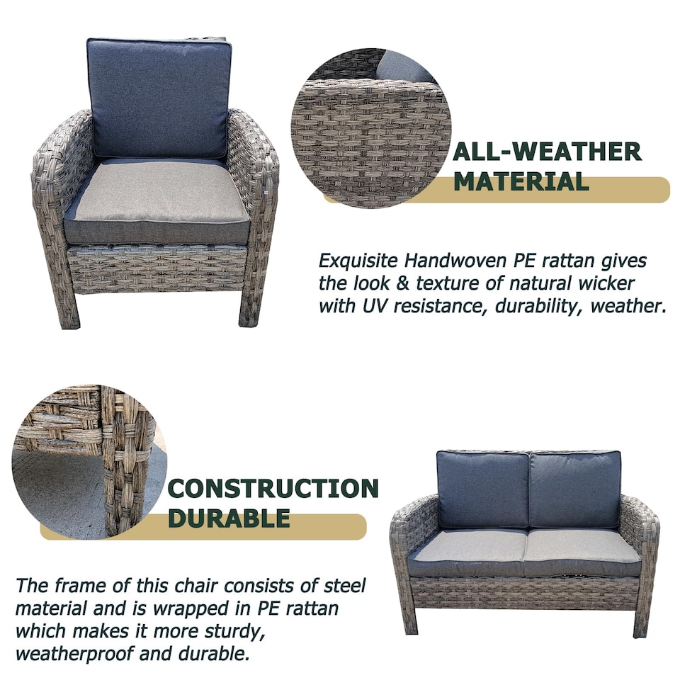 image 1 of 6 Piece Rattan Garden Furniture Set with Tempered Glass Top Table