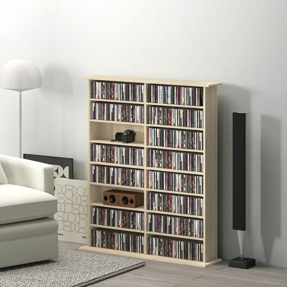 image 1 of HOMCOM CD Storage Unit DVD Tower Blu-ray Storage Shelf for Office, Natural | Brown | 106.5W x 24D x 126.3H cm