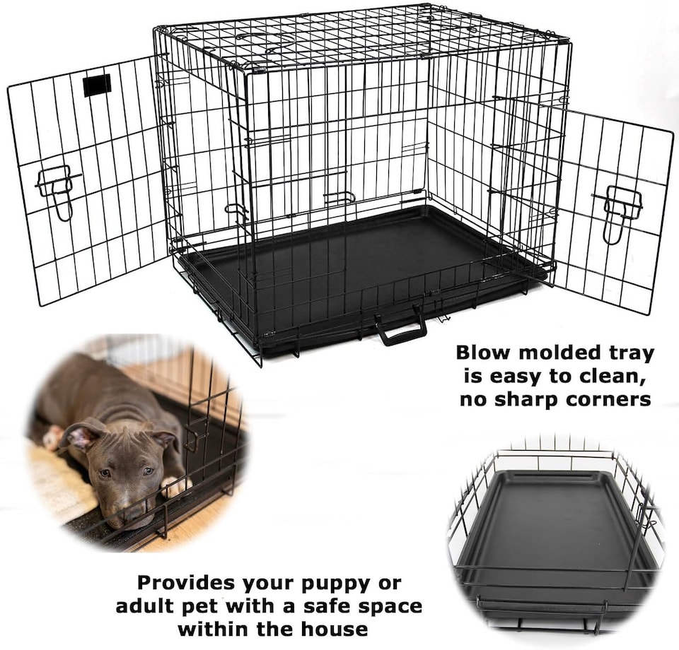 image 1 of Actiaspet Foldable Metal Dog Cage Crate with Tray Black Multiple Sizes (Black, Small)