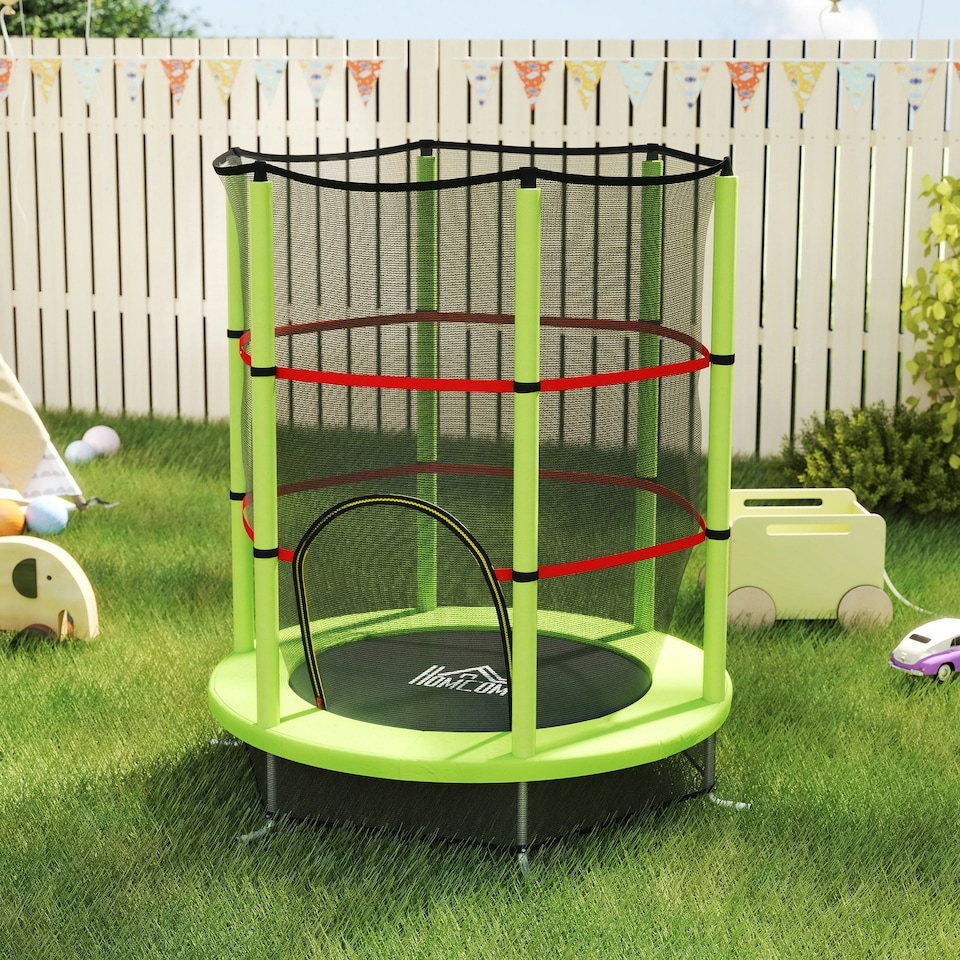 image 1 of HOMCOM Kids Trampoline Mini Bouncer w/ Enclosure Net for 3-6 Years Green
