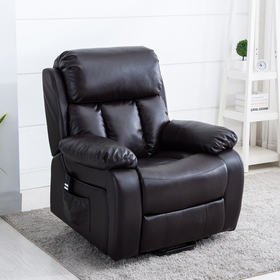 image 1 of Chester Dual Motor Rise Recliner Heat and Massage Bonded Leather Chair (Brown)