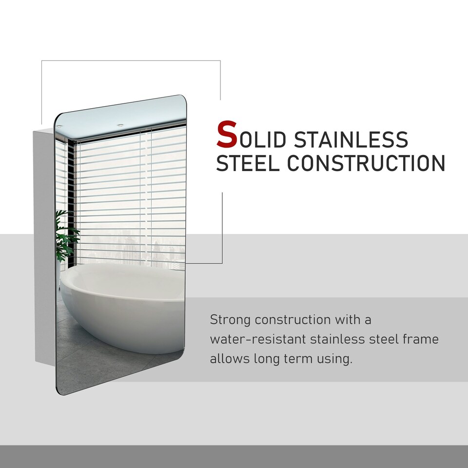 image 1 of kleankin 66x46cm Curved Bathroom Storage Cabinet Sliding Mirror Door 3 Shelves