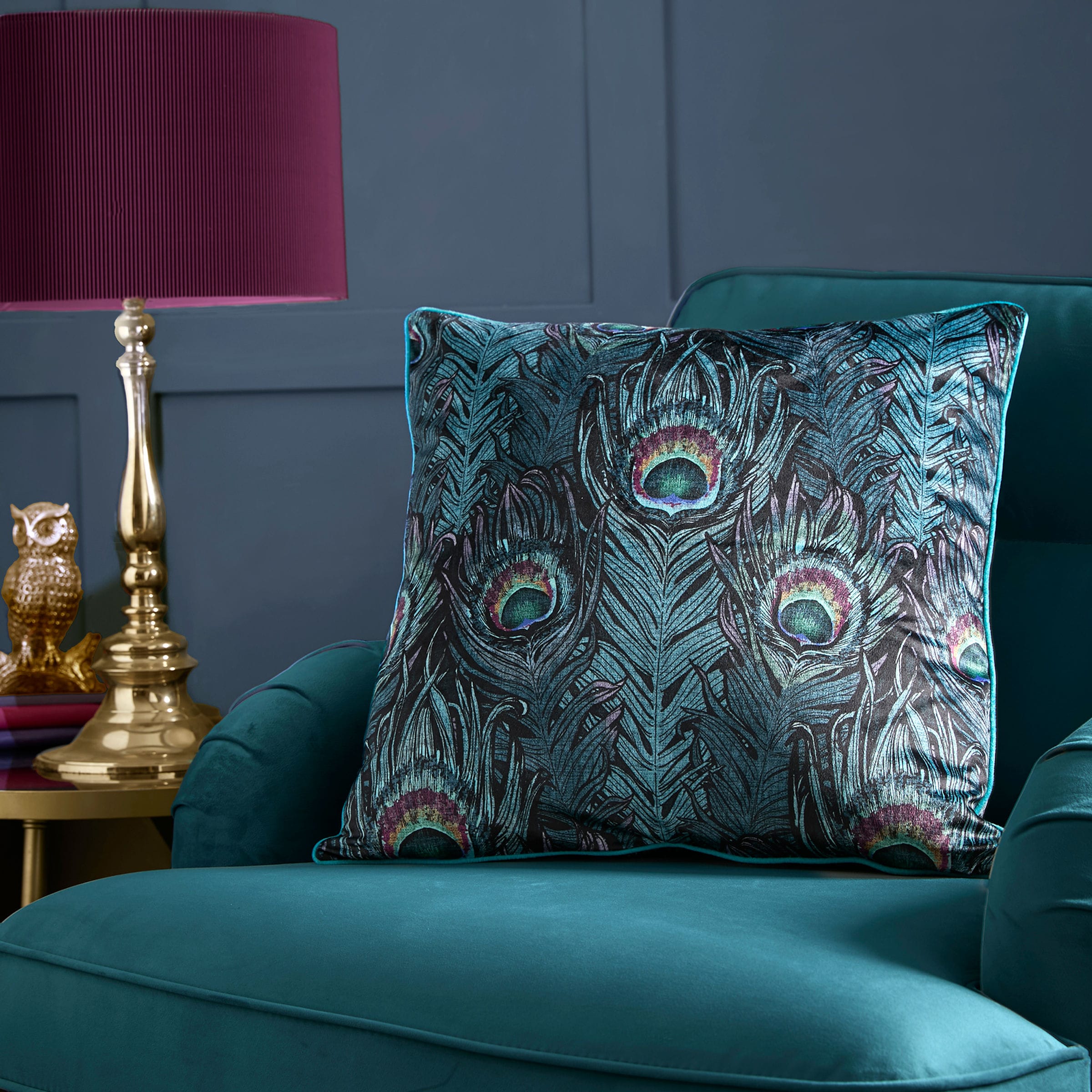 Laurence Llewelyn-Bowen Dandy Peacock Filled Cushion LS Teal