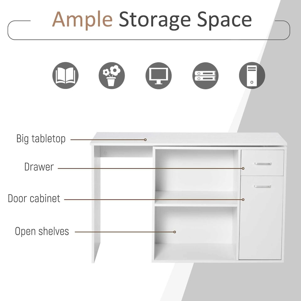 image 1 of HOMCOM Computer Desk Rotating Dining Table W/ Storage Shelf White
