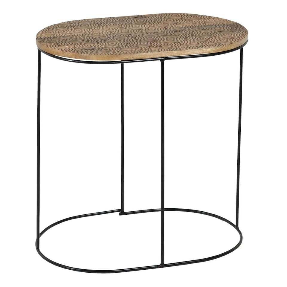 image 1 of Side table 60 x 39,5 x 60 cm Natural Black Metal Wood (2 Units) N/A