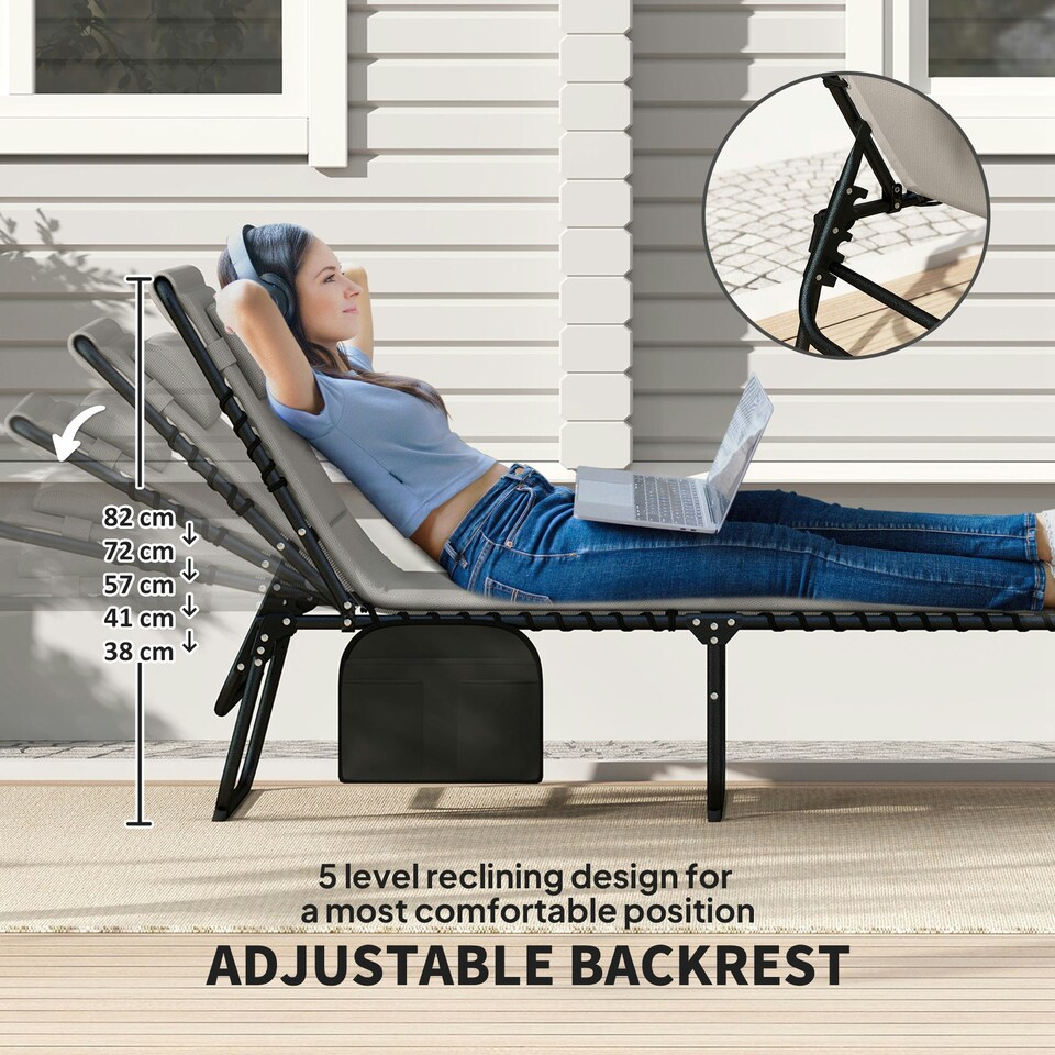 image 1 of Outsunny Folding Sun Loungers Set of 2, Reclining Sun Bed, Black 