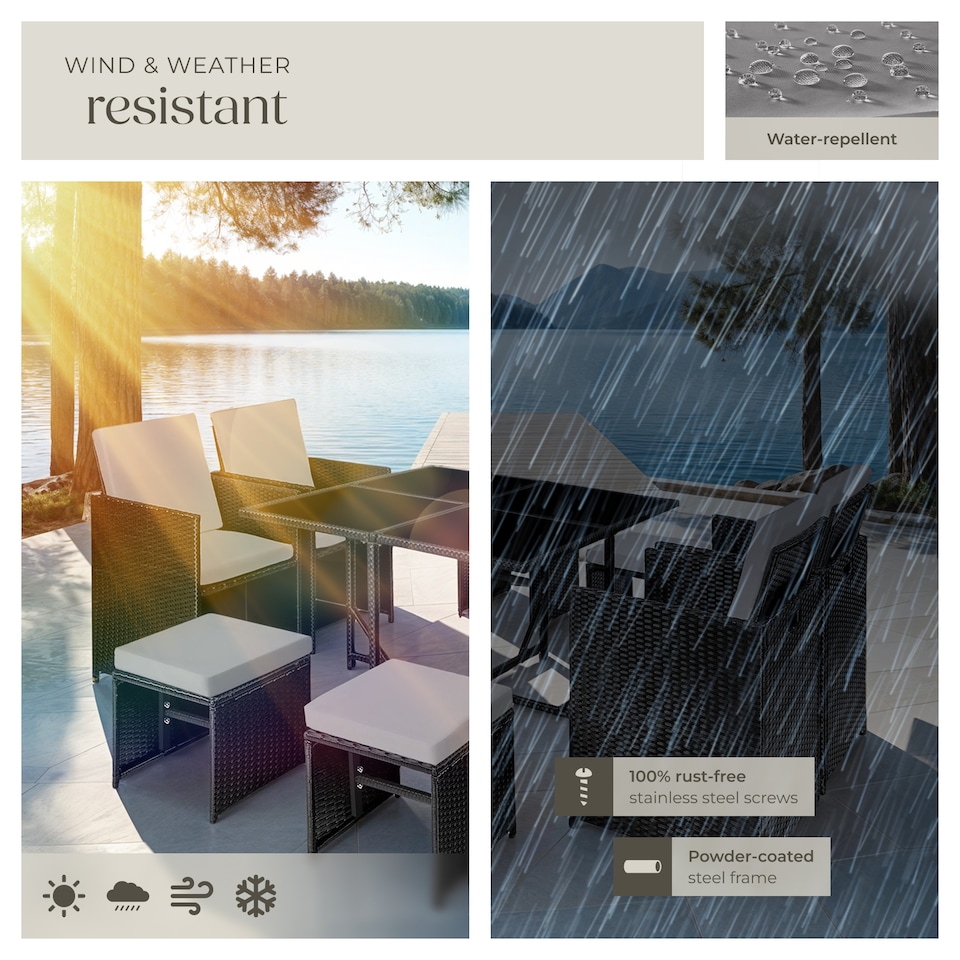 image 1 of Garden Table and Chairs Bilbao - 8 seats, weather and UV-resistant, rain cover | Black | black/grey | 1