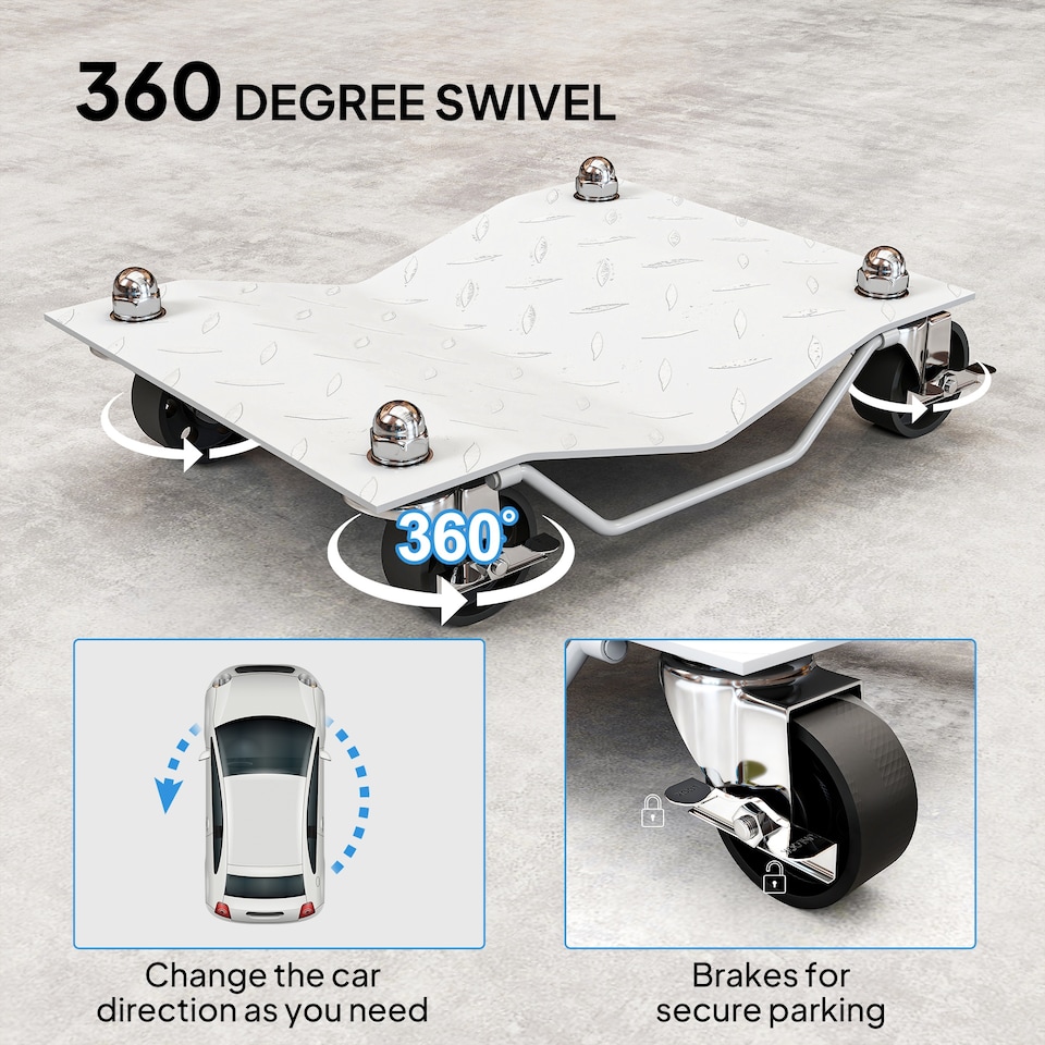 image 1 of DURHAND 2 PCS Car Wheel Dollies with Swivel Casters, 680kg Capacity Car Dolly Skates Wheel Dolly Set with Non-Slip Metal Plates, Grey