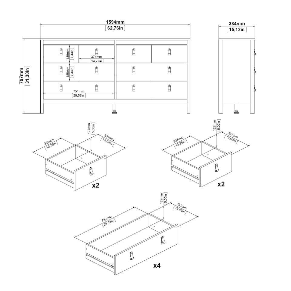 image 1 of Madrid Double Dresser 4+4 Drawers in White