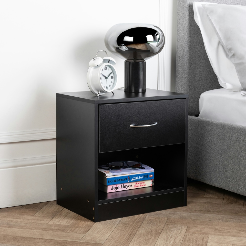 image 1 of Chest Of 1 Drawers Bedroom Wooden Furniture Bedside Wood Cabinet Storage Side Table - Black