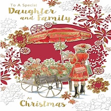To a Special Daughter and Family Flower Cart Design Christmas Card