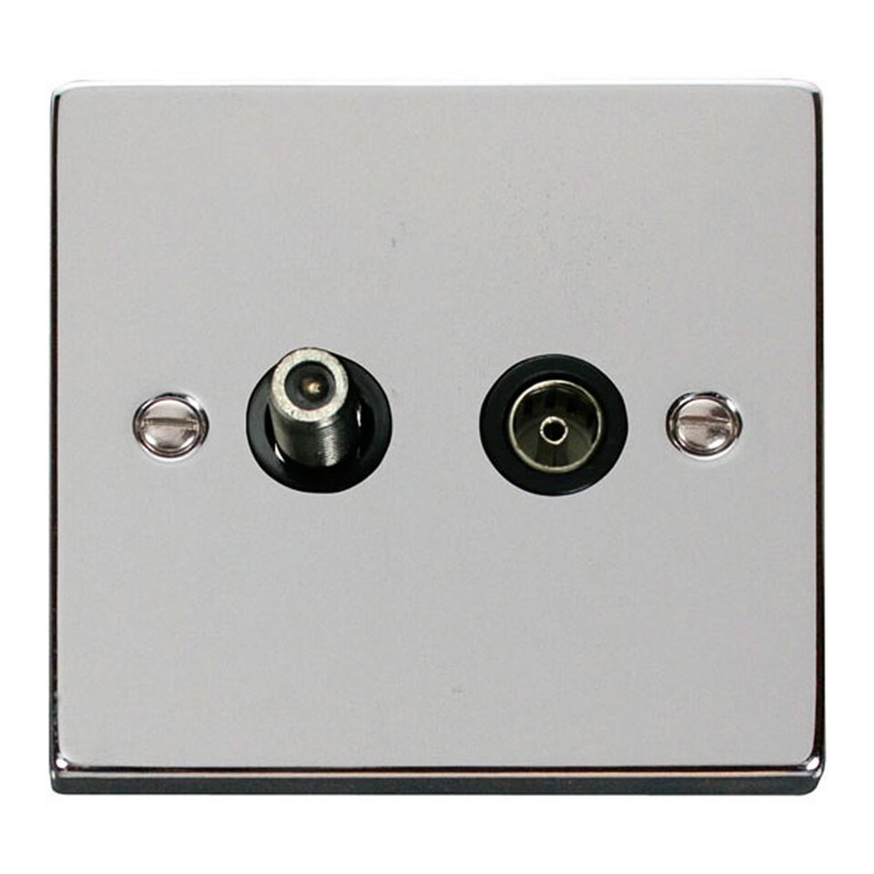image 1 of SE HOME Polished Chrome Satellite And Isolated Coaxial 1 Gang Socket | Chrome | Polished Chrome