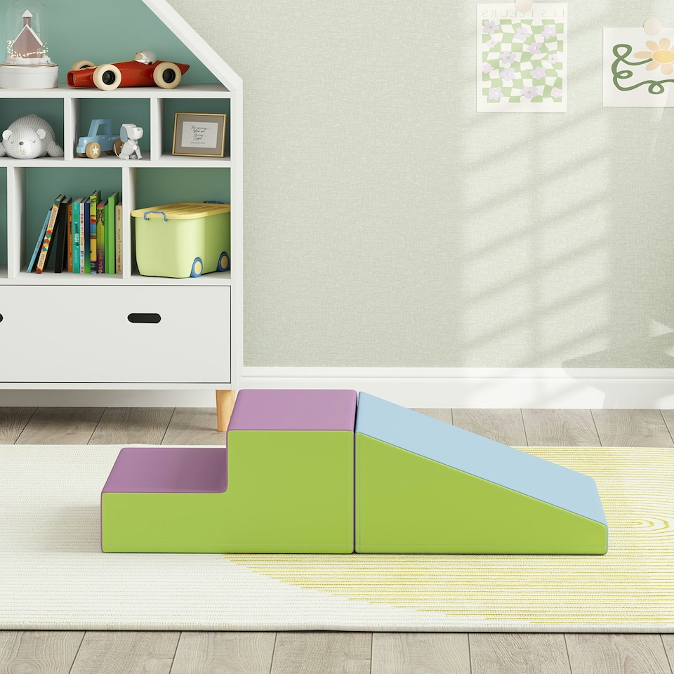 image 1 of HOMCOM 2 Piece Soft Play Set for Toddler Climb and Crawl, Blue