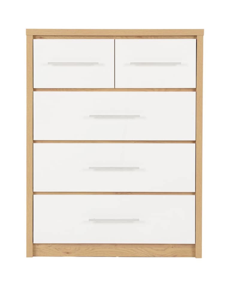 image 1 of Seville 3+2 Drawer Chest - L39.5 x W85 x H110.5 cm - White High Gloss/Light Oak Effect Veneer