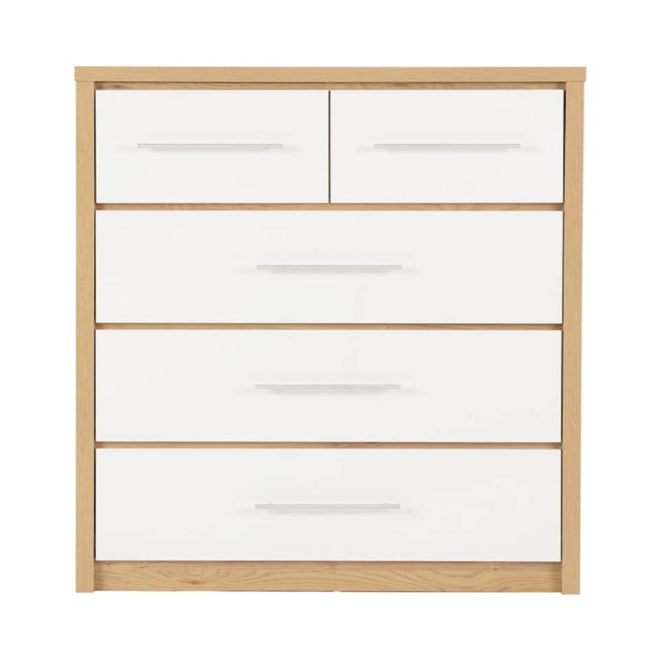 image 1 of Seville 3+2 Drawer Chest - L39.5 x W85 x H110.5 cm - White High Gloss/Light Oak Effect Veneer