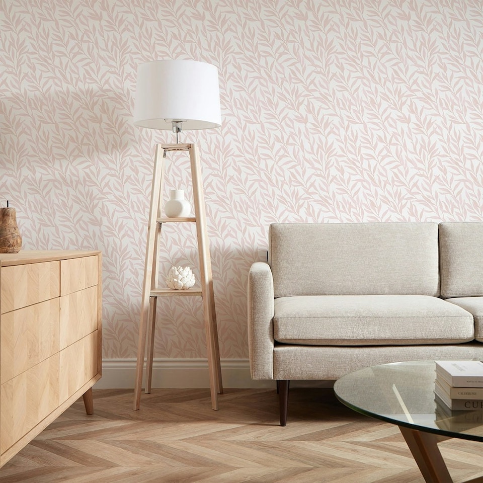 image 1 of Willow Leaf Wallpaper in Pink Multi
