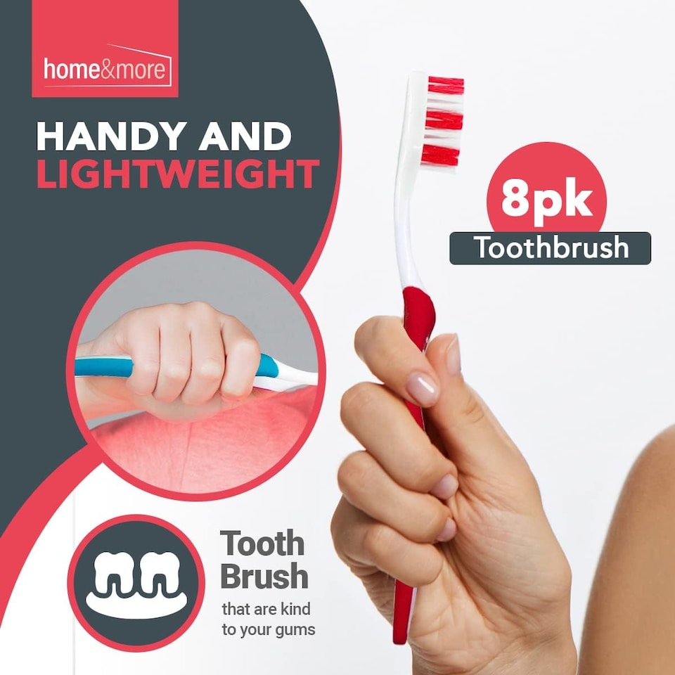 image 1 of 8pk Manual Toothbrush Set for Adults Soft Nylon Bristles, Assorted Colours, Ideal for Smokers & Daily Oral Care, Family Value Pack