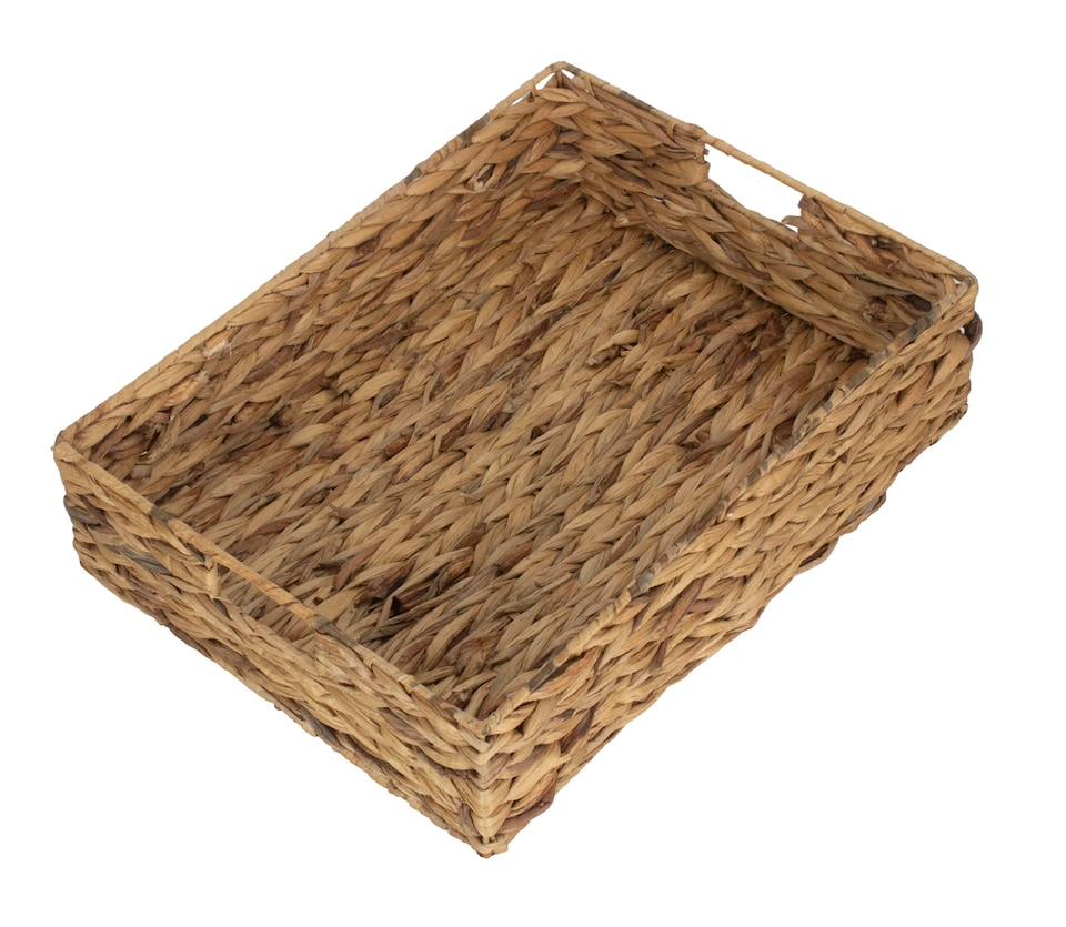 image 1 of Large Water Hyacinth Shallow Rectangular Storage Basket | Brown | Brown