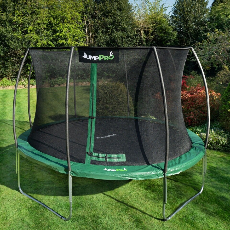 image 1 of 10ft JumpPRO® Xcite Green Round Trampoline with Enclosure