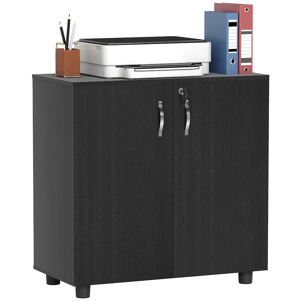 image 1 of Vinsetto Filing Cabinet with Locking Doors & Shelves, 2-Tier Lockable Storage Cabinet with 2 Keys for Home Office, 80W x 40D x 80H cm, Black
