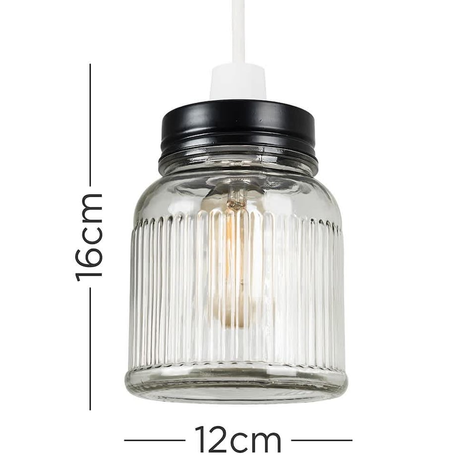 image 1 of ValueLights Ribbed Pattern Glass Jar Pendant Shade Black | Black