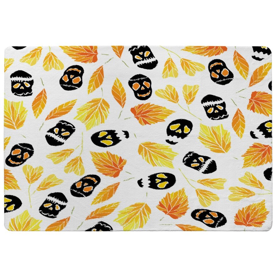 image 1 of Autumn Leaves & Halloween Skulls (Rug) Orange | XL: 160x230cm