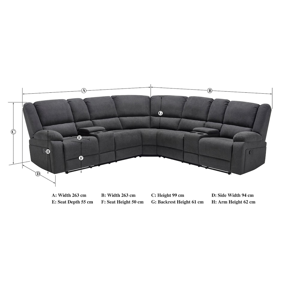 image 1 of Praga 5 Seater Manual Recliner Corner Sofa | Grey | Dark Grey | Five Plus Seater