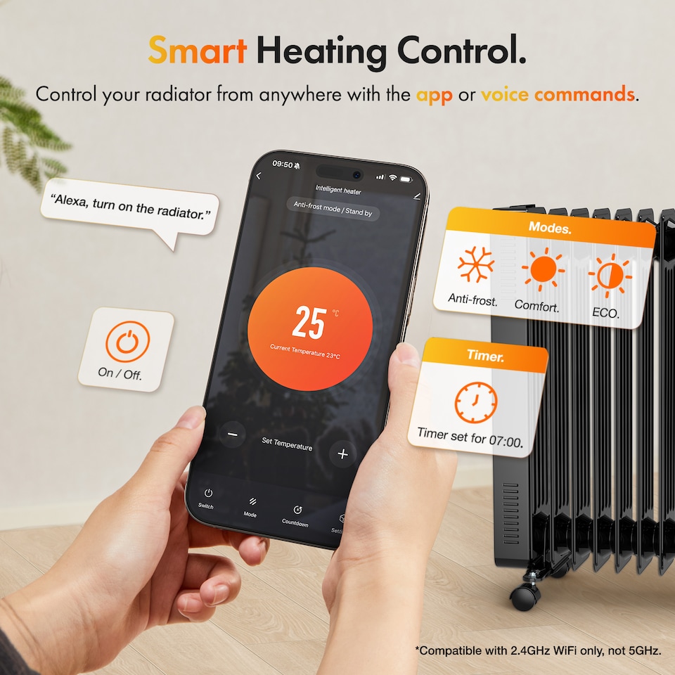 image 1 of VonHaus Oil Filled Radiator Digital Portable Electric Heater