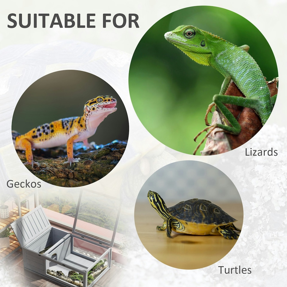 image 1 of PawHut Tortoise House w/ Mesh Roof, Small Pet Reptile Wooden House - Grey