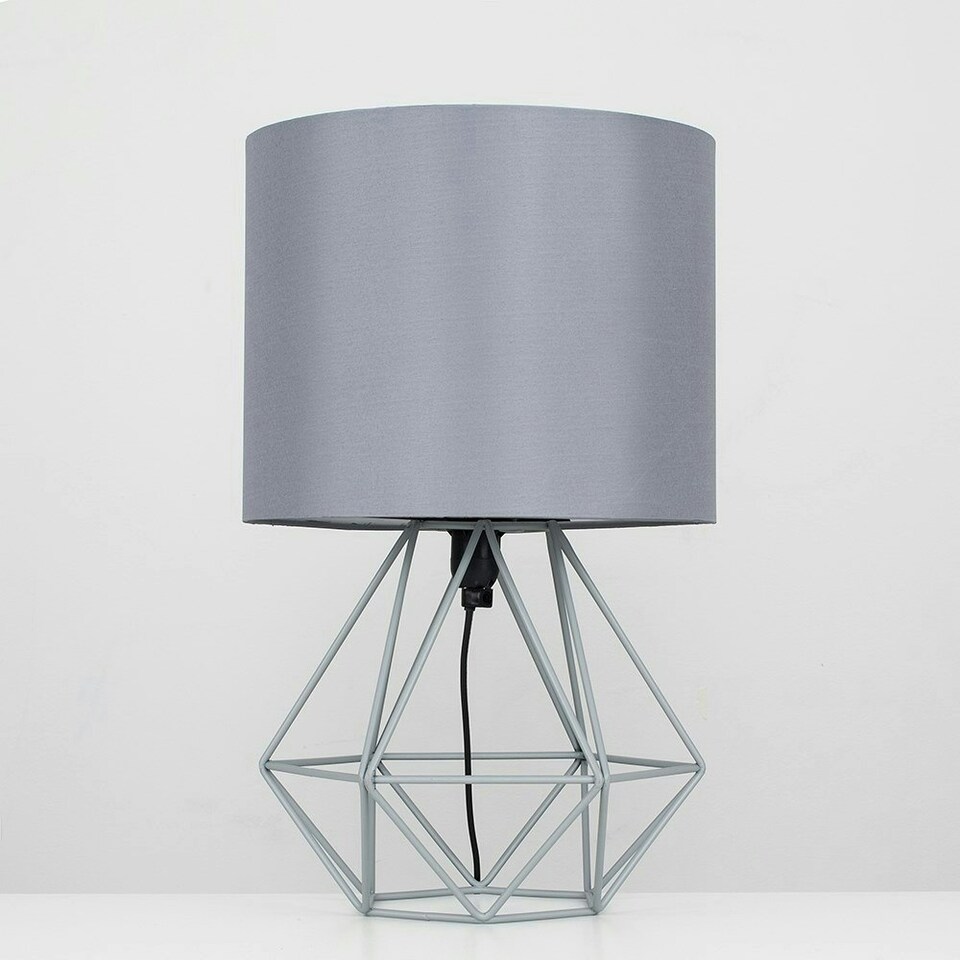 image 1 of ValueLights Angus Geometric Matte Grey Table Lamp and E14 Golfball LED 4W Warm White 3000K Bulb Grey