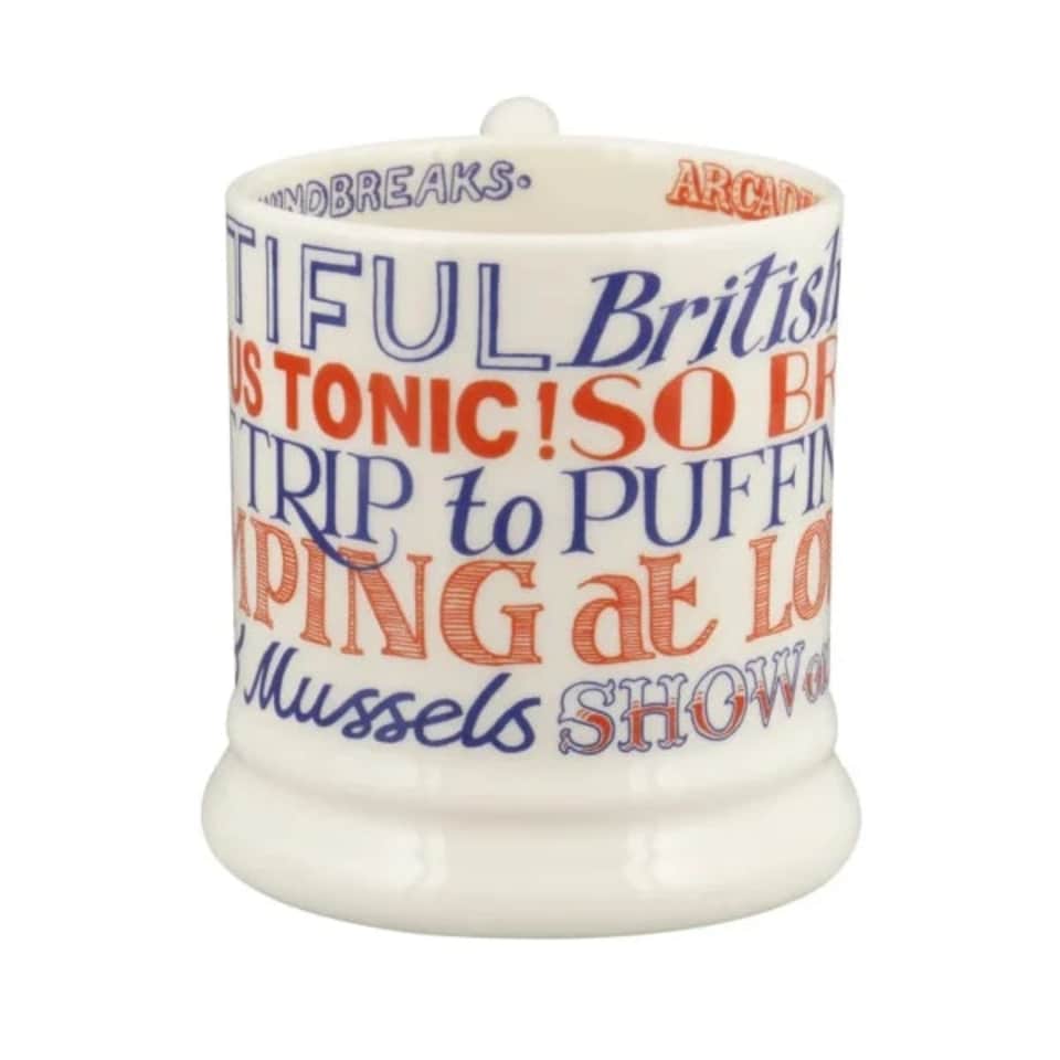 image 1 of Mug: 1 x 300ml Emma Bridgewater Red & Blue Toast Seaside, Half Pint Mug, Ceramic White