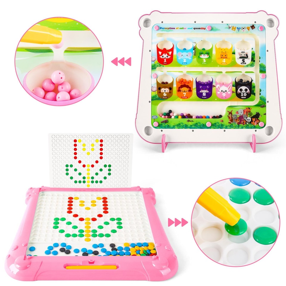 image 1 of 2-in-1 Drawing & Maze Board - Double-Sided Montessori Travel Toy with Pen & 20 Pattern Cards, Fine Motor Skills & Logic Development, Portable Educational Toy for Children Ages 3+ (Pink)
