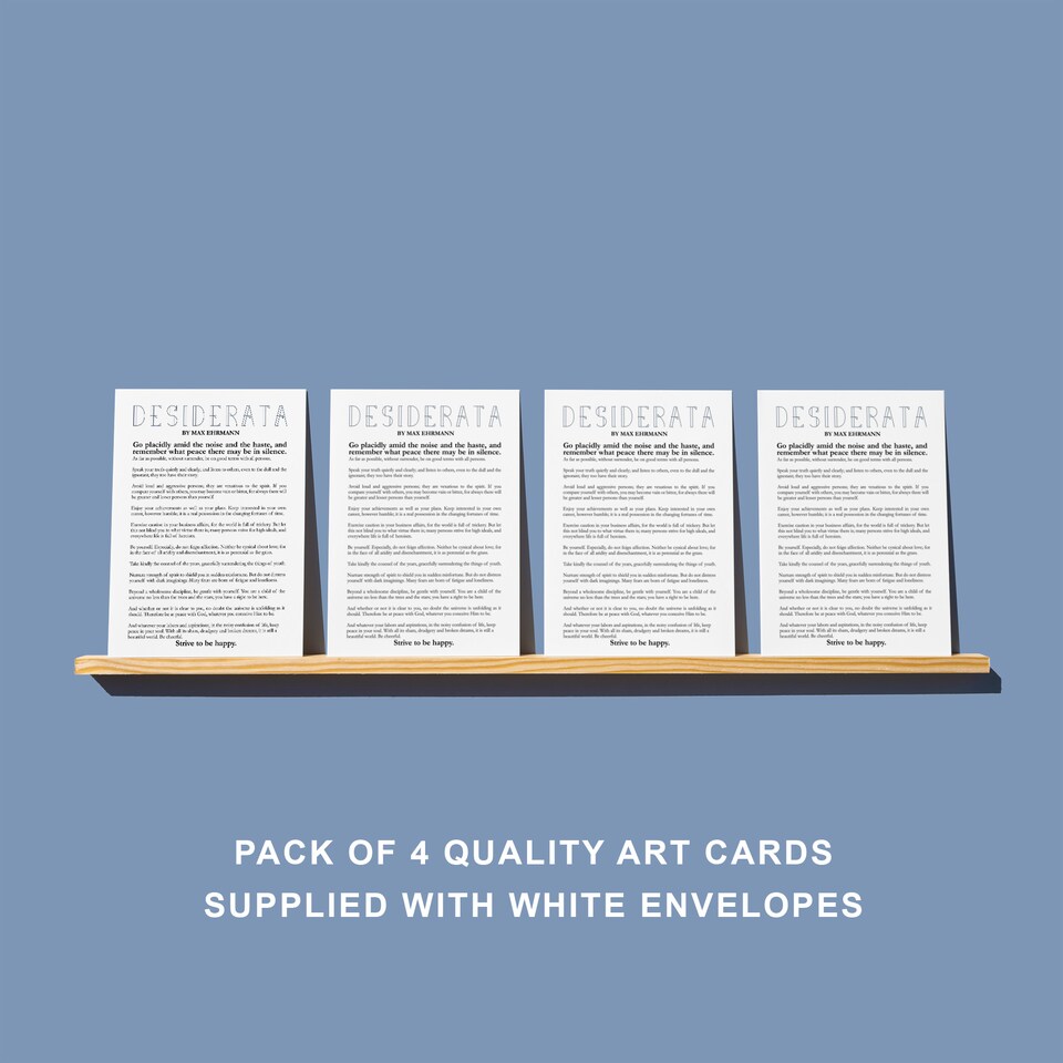 image 1 of Desiderata Poem Typography Art Cards Pack of 4 Max Ehrmann Greeting Cards
