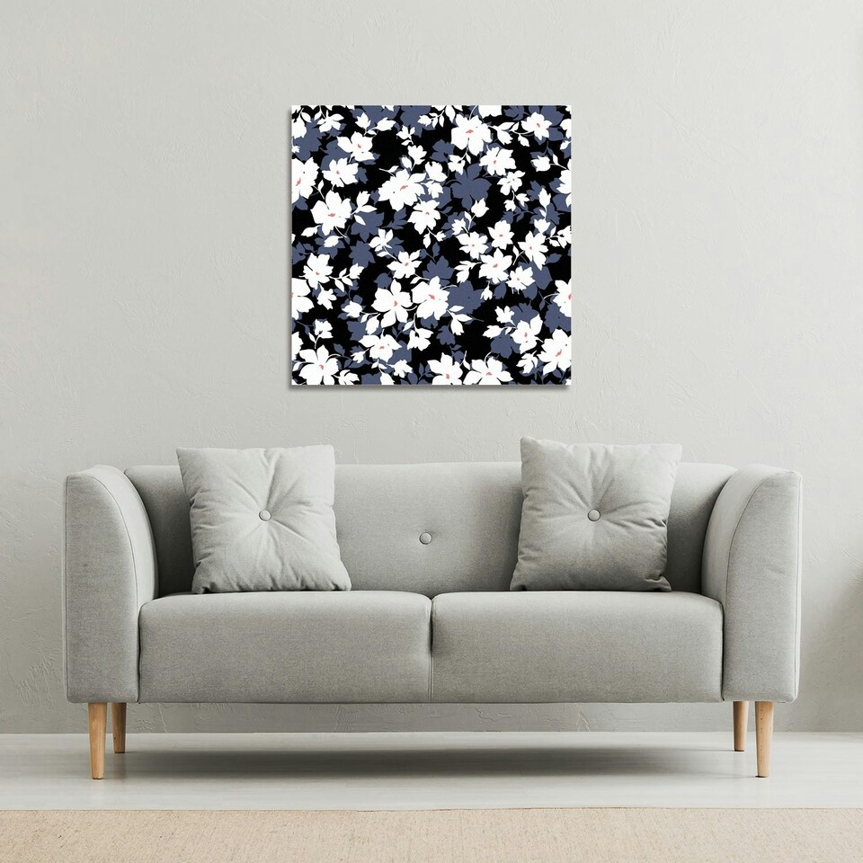 image 1 of White, Black & Purple Flowers (Canvas Print) 77 x 77 x 4cm