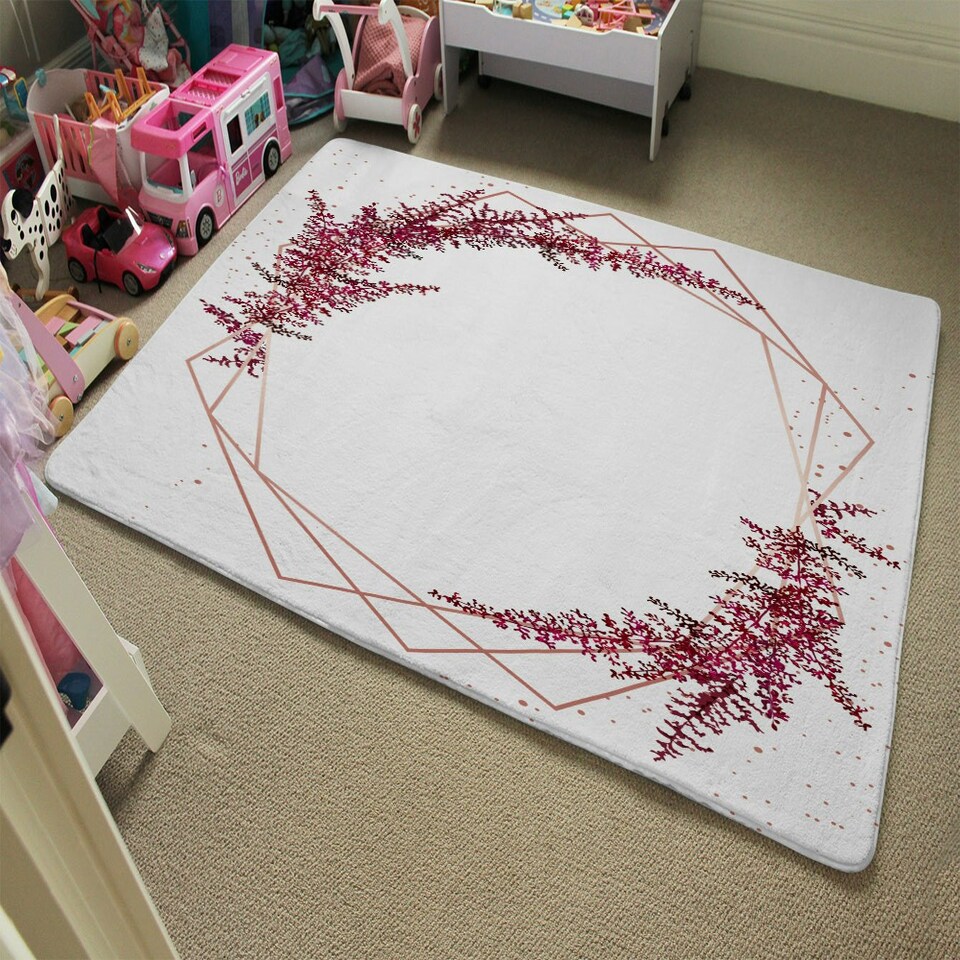 image 1 of Pink Flower And Geometric Shapes (Rug) Pink | XL: 160x230cm